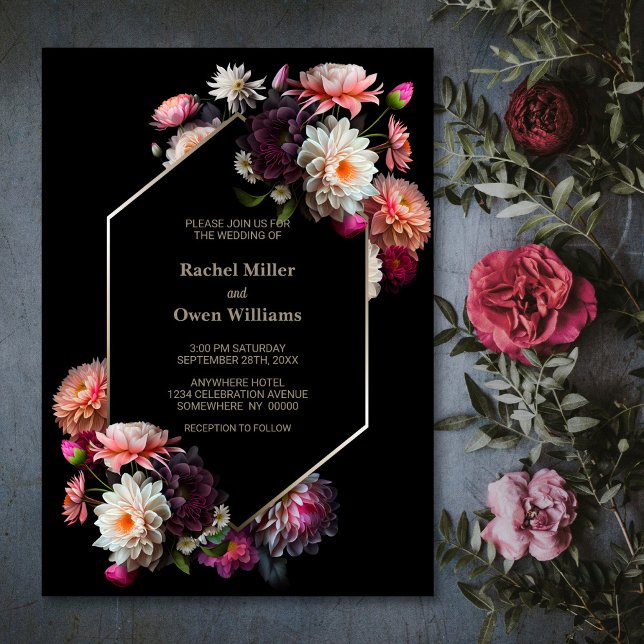 Convite Na moda Black Floral Wedding (Criador carregado)