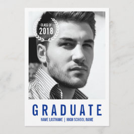 Convite Na moda Blue White Modern Photo Formando Invite