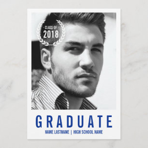 Convite Na moda Blue White Modern Photo Formando Invite