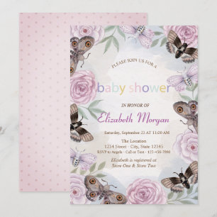 Convite Na moda Borboletas Flores Chá de fraldas pontilhad