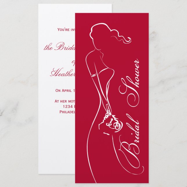 Convite Na moda Bride Chá de panela vermelho profundo (Frente/Verso)