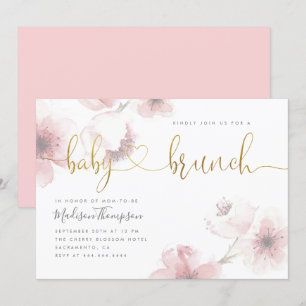 Convite Na moda Cherry Blossom Dourado Bebê Chá Brunch