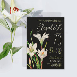 Convite Na moda Chic Black White Lily 70 Birthday Floral