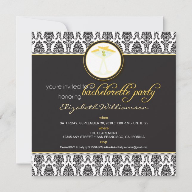 Convite Na moda Damask Bachelorette Invite (amarelo) (Frente)