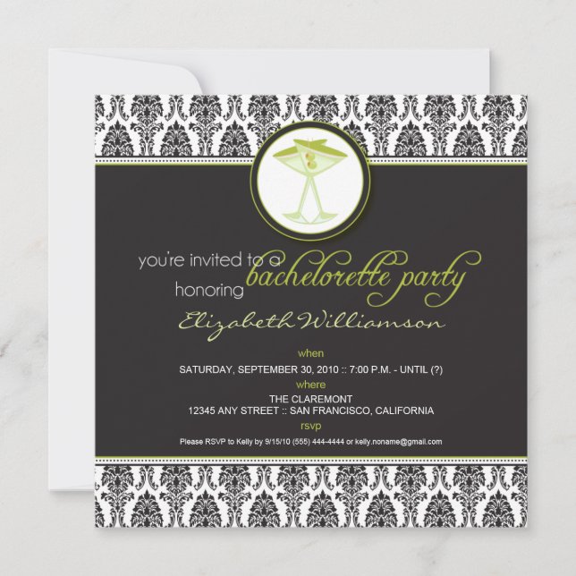 Convite Na moda Damask Bachelorette Invite (limão) (Frente)