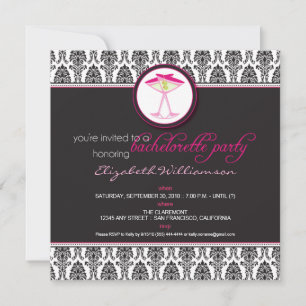 Convite Na moda Damask Bachelorette Invite (rosa)
