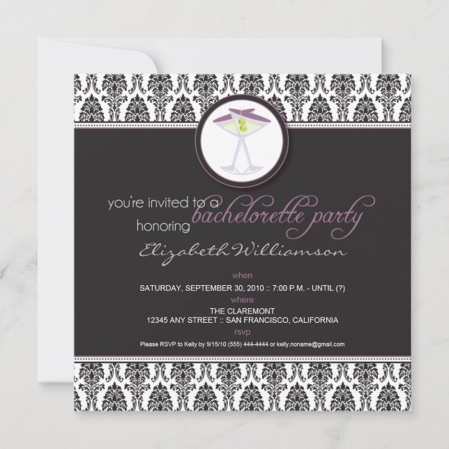 Convite Na moda Damask Bachelorette Invite (roxo) (Frente)
