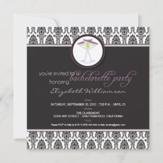 Convite Na moda Damask Bachelorette Invite (roxo)