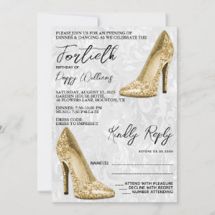 Convite Na moda Damask, Champagne Stilettos aniversário de