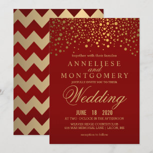 Convite Na moda Dourado Casamento Confetti Maroon