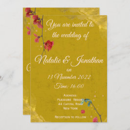 Convite Na moda e elegante Vermelho e Dourado