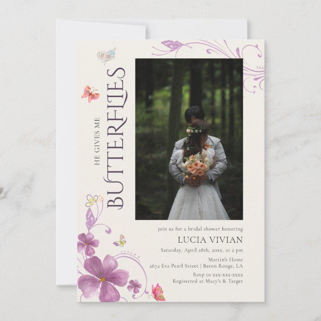 Convite Na moda Ele Me Dá O Chá de panela De Fotografia Da (Frente)