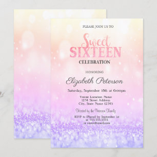Convite Na moda Elegante Ombre Glitter Bokeh Sweet 16