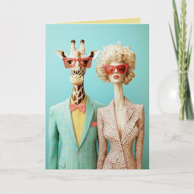 Convite Na moda Girafa e Mulher (Frente)