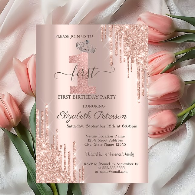 Convite Na moda Glitter Drives Rosa de Prata Dourada Tiara (Criador carregado)