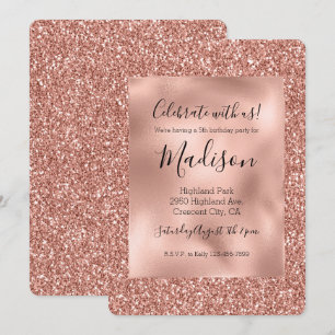 Convite Na moda Glitz Dourado rosa Glitz Glitter