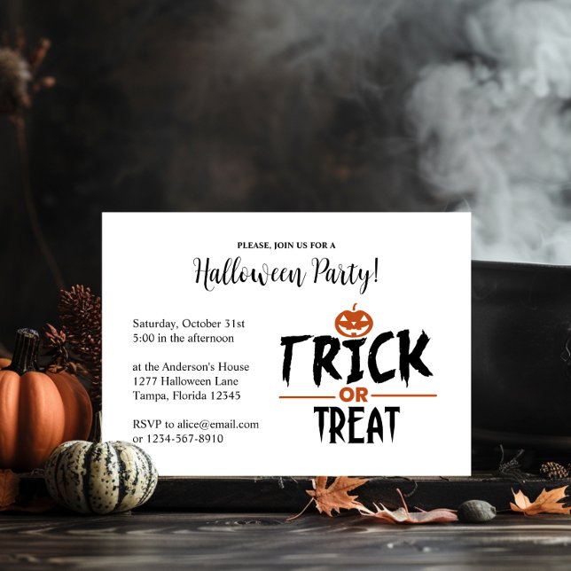 Convite Na moda Halloween Party "Trick Or Treat" Impressão (Stylish Halloween Party "Trick Or Treat" Print Invitation)