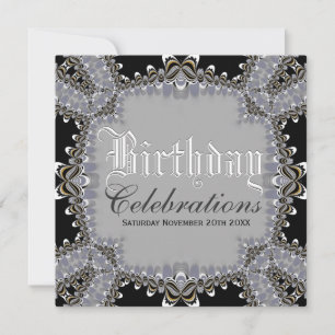 Convite Na moda Lacy Black+Cinza Birthday Celebrações Invi