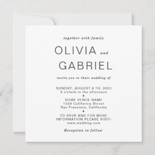 Convite Na moda minimalista. Casamento branco preto modern