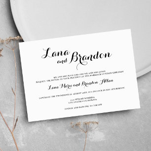 Convite Na moda mínimo de script clássico casamento branco