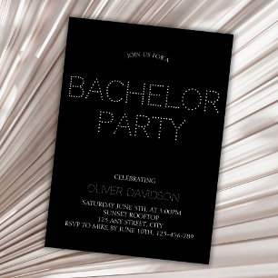 Convite Na moda Modern Black Font Bachelor Party