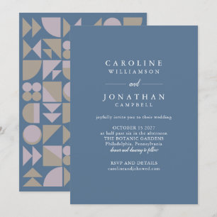 Convite Na moda Modern Geométrico Blue Taupe Casamento Lil
