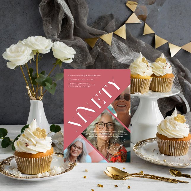 Convite Na moda Modern Ninety | Foto de 90 Birthday 3 (Criador carregado)