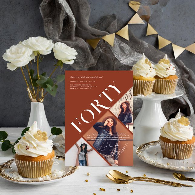 Convite Na moda Modern Quarty | aniversário de 40 anos 3 F (Criador carregado)