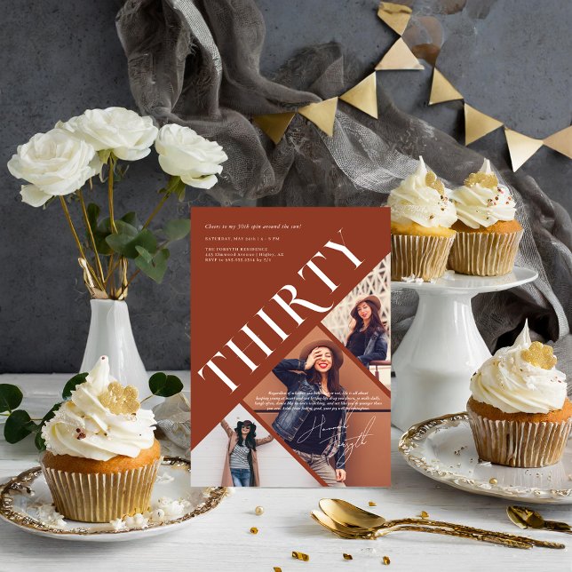 Convite Na moda Modern Trinta | aniversário de 30 anos 3 F (Criador carregado)