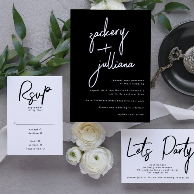 Convite NA MODA NAMES | Casamento preto e branco moderno (Invitation showcasing suite - additional items (bought separately))