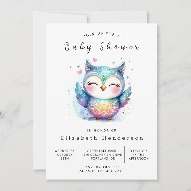 Convite Na moda Online Owl Chá de fraldas (Frente)