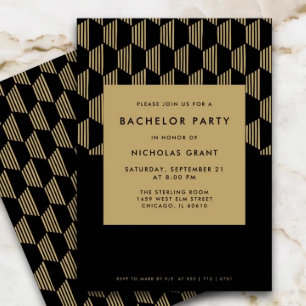 Convite Na moda preto e Dourado do Partido dos Solteiros M