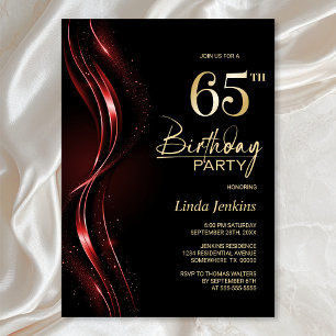 Convite Na moda preto e vermelho 65ª Festa de aniversário