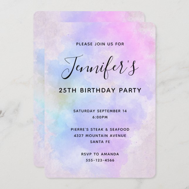 Convite Na moda púrpura Abstrato azul (Frente/Verso)