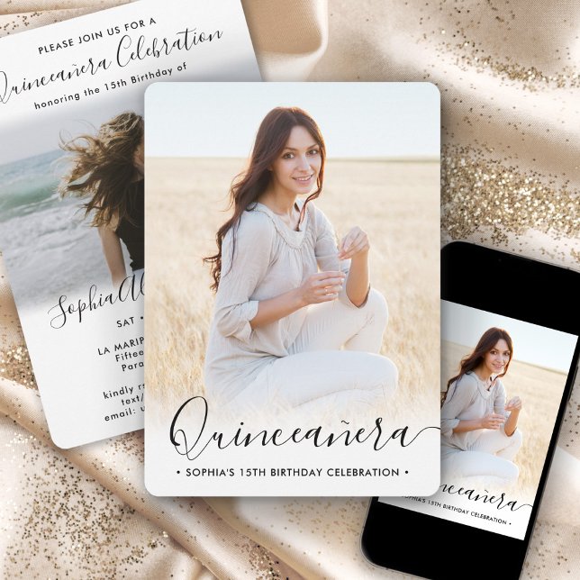 Convite Na moda Quinceañera Script 2 Foto15 de Aniversário (Criador carregado)