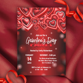 Convite Na moda Red Glossy Hearts Galentine Day Party