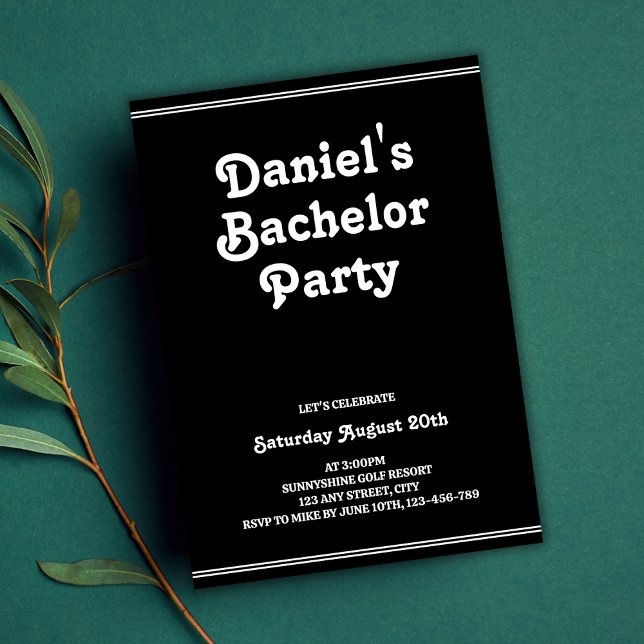 Convite Na moda Retro Black Simple Groovy Party (Retro Black Simple Groovy Stylish Bachelor Party Invitation)