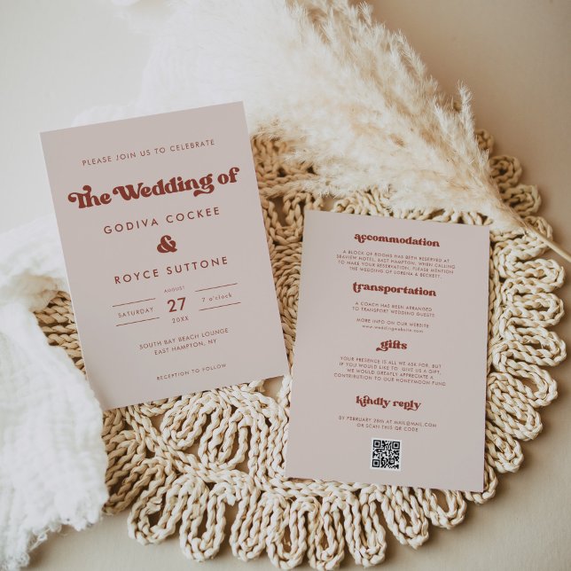 Convite Na moda retro casamento Peach Rosa (Criador carregado)