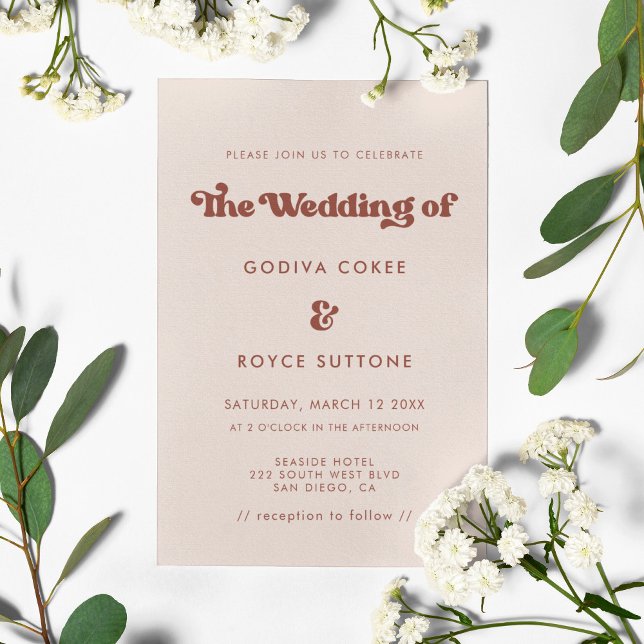 Convite Na moda retro casamento rosa (Criador carregado)