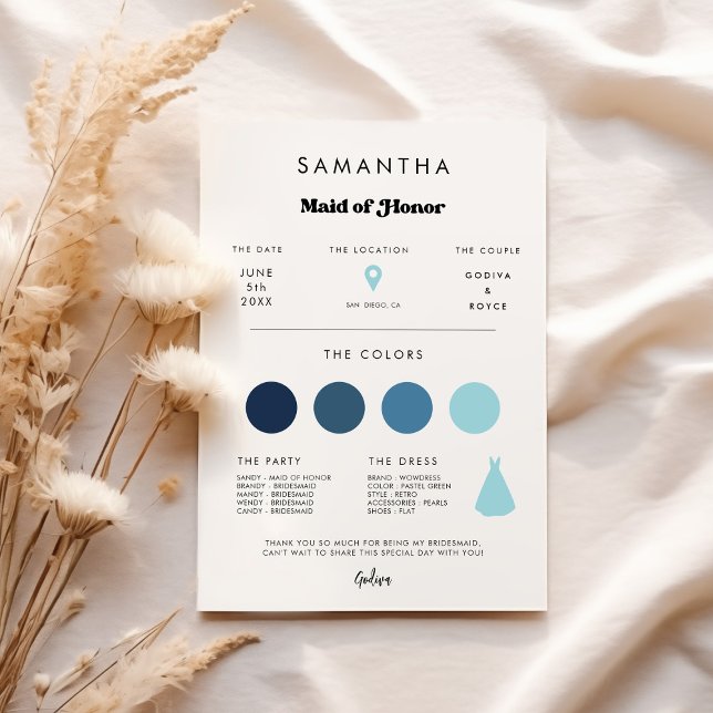 Convite Na moda retro Madrinha de casamento info card (Criador carregado)