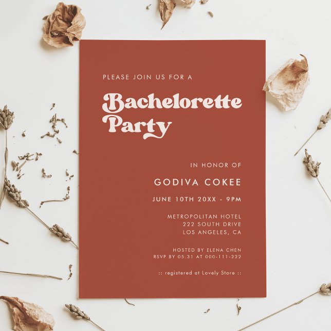 Convite Na moda retro terracotta Festa de solteira (Criador carregado)