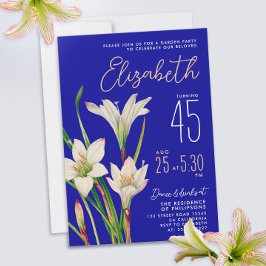 Convite Na moda Royal Blue Lily Flower Bday