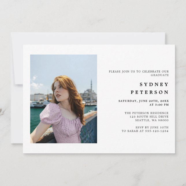 Convite Na moda Script Modern 2 Photo Festa de formatura (Verso)