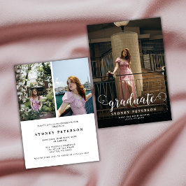 Convite Na moda Script Modern 3 Photo Festa de formatura
