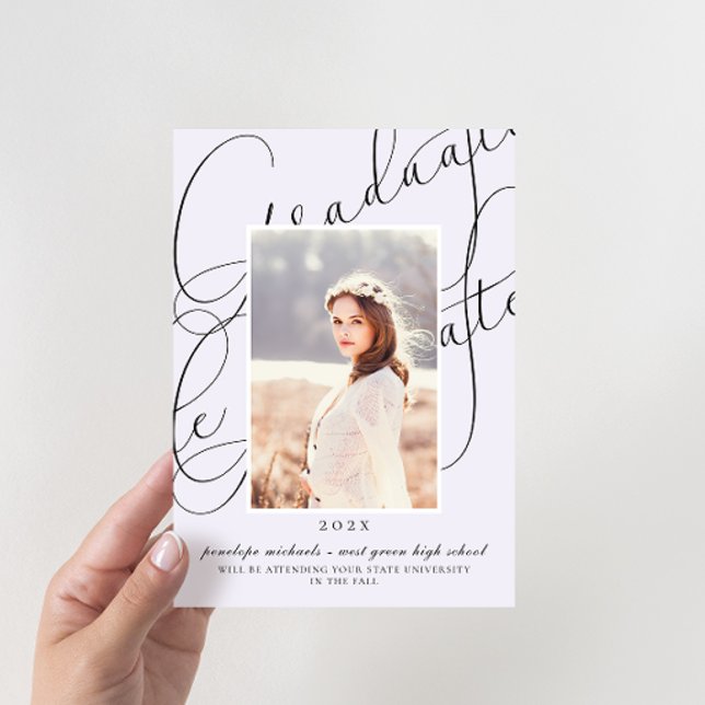Convite Na moda Script Purple Photo Festa de formatura (Criador carregado)