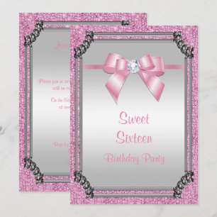 Convite Na moda Silver Frame & Pink - Arco Gem Sweet 16