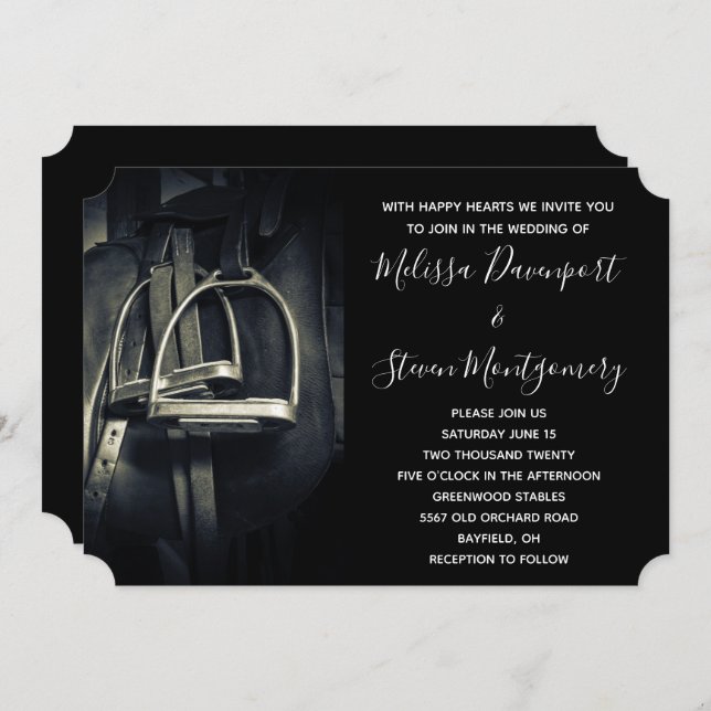 Convite Na moda Silver Stirrups em Inglês Riding Saddle (Frente/Verso)