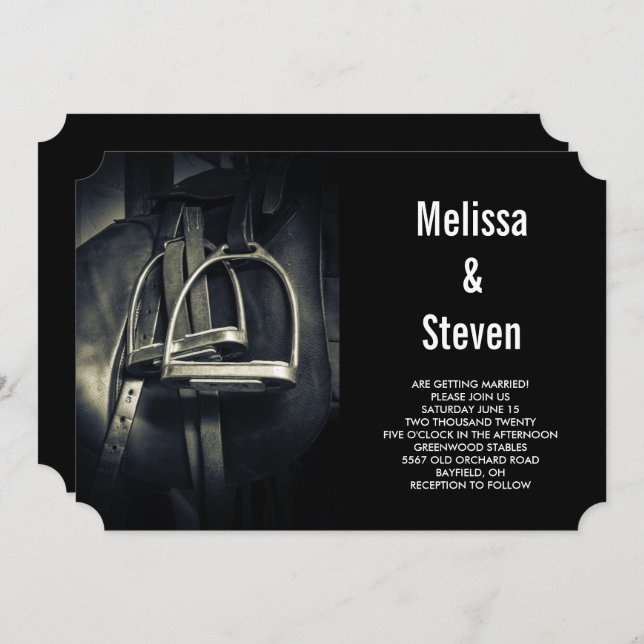 Convite Na moda Silver Stirrups em Inglês Riding Saddle (Frente/Verso)