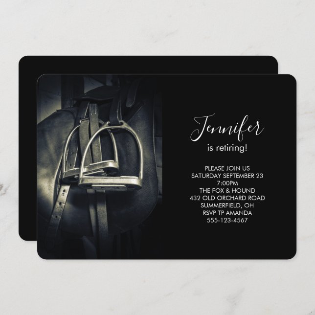 Convite Na moda Silver Stirrups em Inglês Riding Saddle (Frente/Verso)