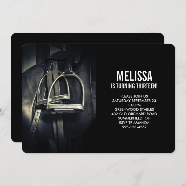 Convite Na moda Silver Stirrups em Inglês Riding Saddle (Frente/Verso)